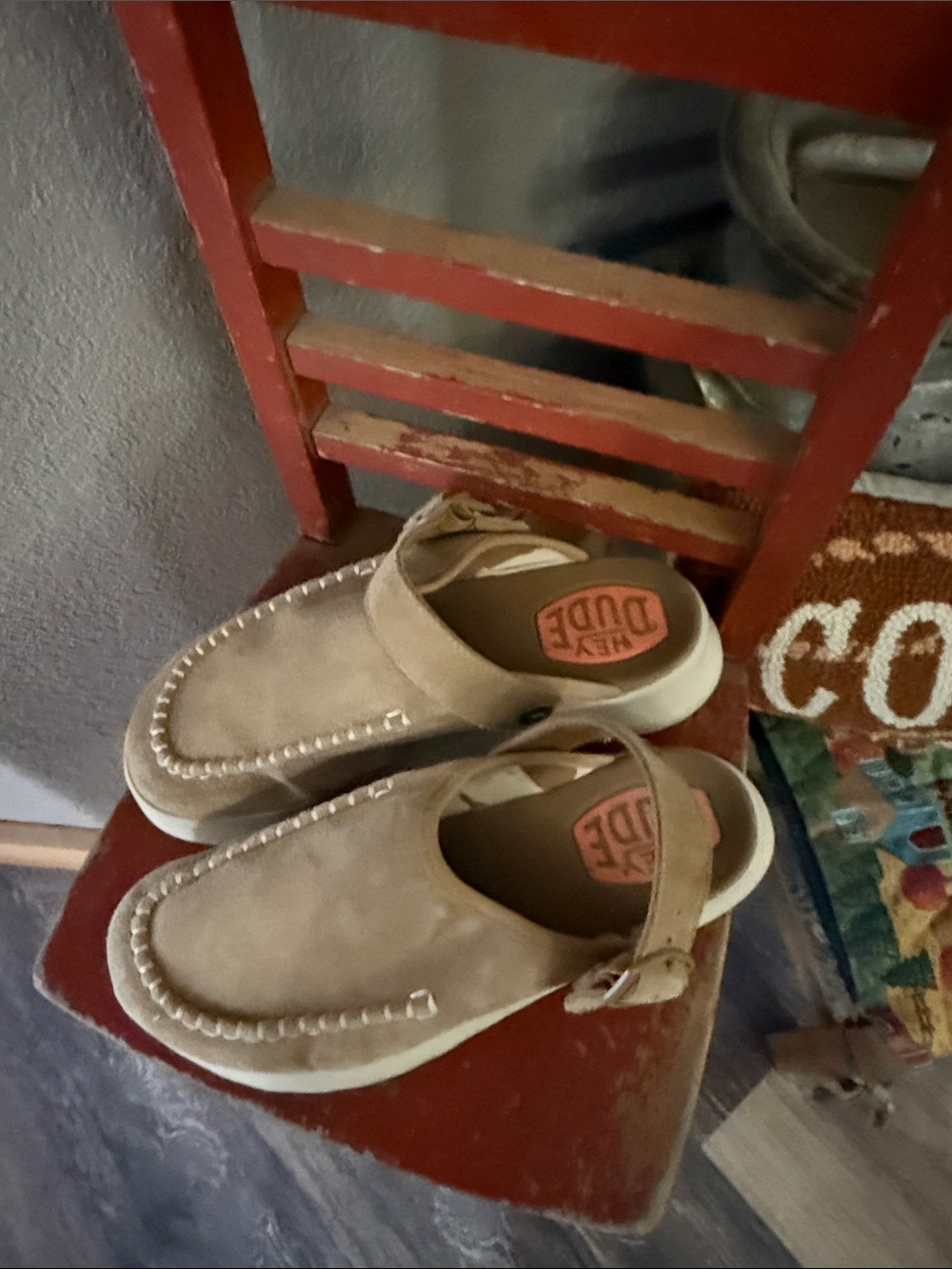 Women's Hey Dude Tan Slip-On Suede Clog with Buckle - Picture 3 of 3